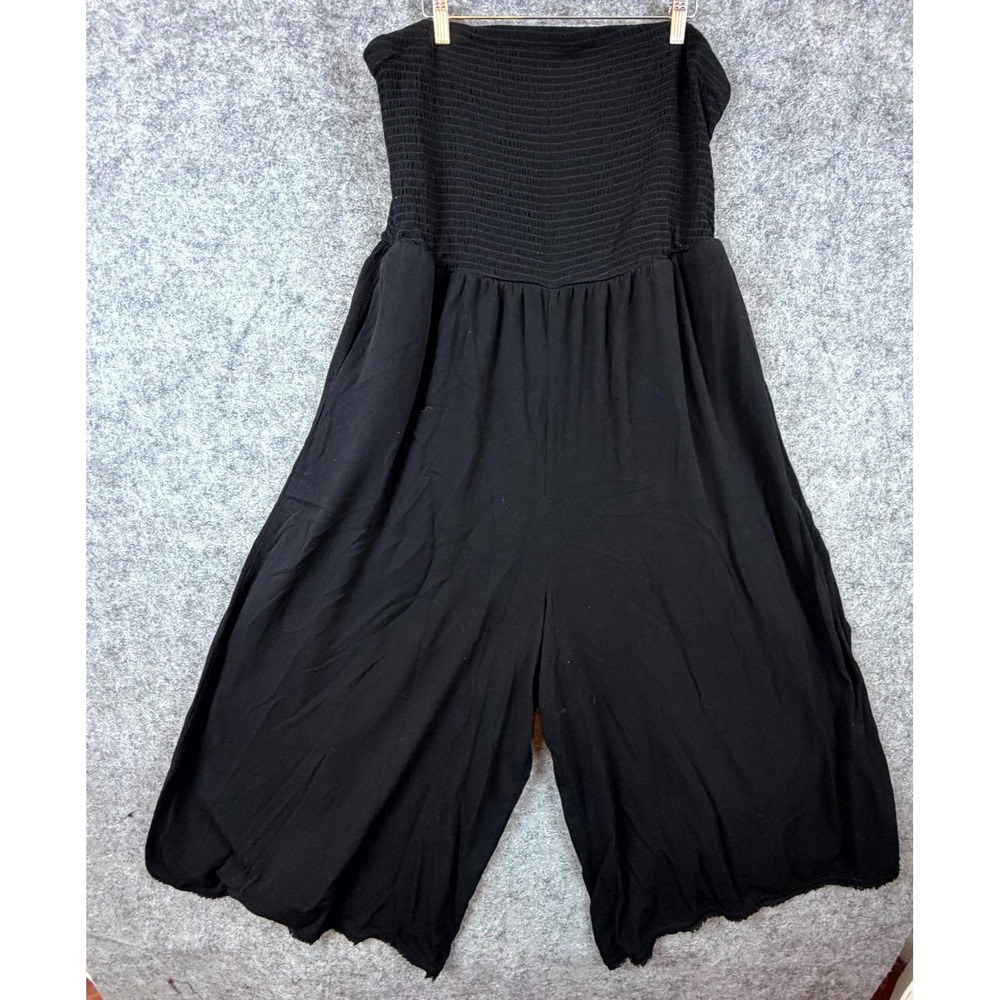 Torrid‎ Strapless Jumpsuit Womens 3 Black Smocked Front Flowy Wide Leg Oversized